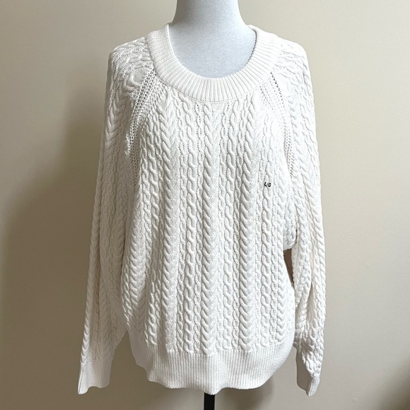 NWT~RW&CO Cable Knit Sweater~Size L~White~Batwing Sleeves - Picture 9 of 14